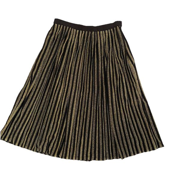 Modcloth 'Glitz The Spot' Pleated Midi Skirt Metallic Gold Glitter- L - Picture 4 of 13